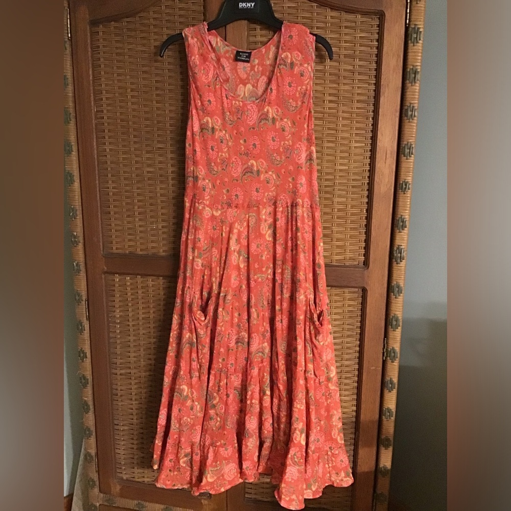 Coral -Orange Paisley Sleeveless Maxi Dress